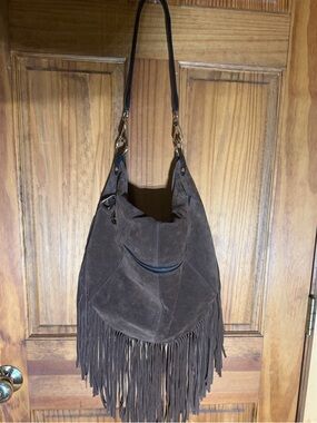 Innue Fringed Suede Hobo western Shoulder Bag purse - Dark Brown